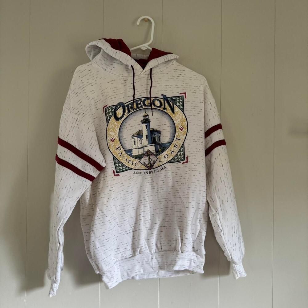 1997 vintage oregon pacific coast Gray graphic ocean hoodie men's large